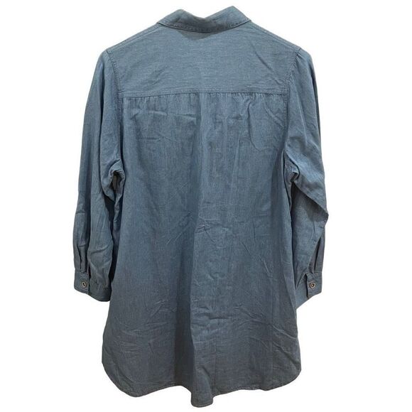 Sacred Threads Dress Womens S/M Chambray Button Up Shirt Hem Roll Tab Sleeves - Picture 2 of 8